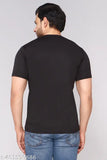 Aema black men's stretchable cotton blend round neck t-shirt with short sleeves, solid pattern, size M