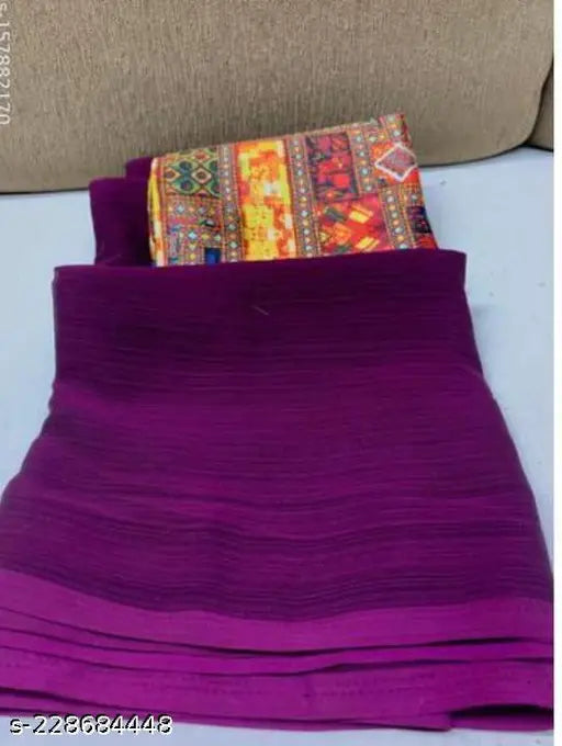 Striped satin silk Zometo Ultra digital print blouse, single free size, Indian-made georgette saree fabric