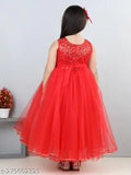 Red sequined net gown for girls party wear, embellished with toy balloon design, size 1-2 years or 2-3 years