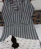 Stylish grey kurti with white pant set, cotton three-quarter sleeves. Women's ethnic wear best for summer