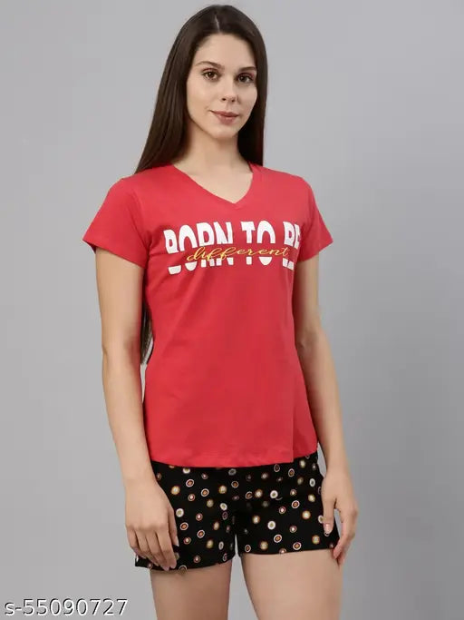 Cotton Curare Women's printed t-shirt and shorts set for a stylish fitness look