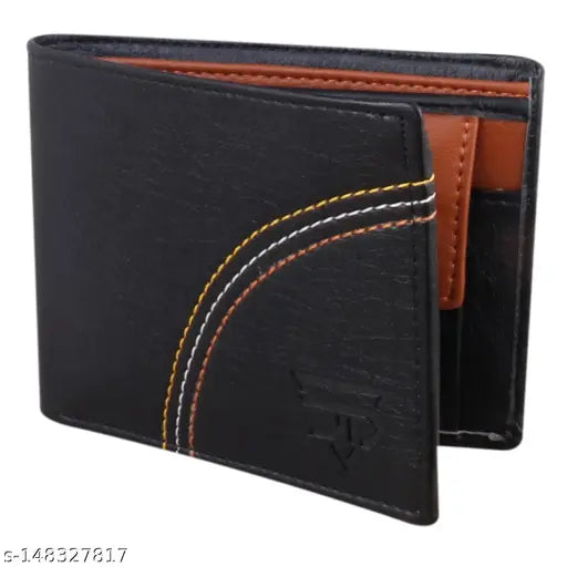 Trendy men's black striped faux leather wallet, handcrafted in India. Features 3 credit card slots, 2 secret pockets, coin holder, and currency compartments. Perfect gift for all occasions