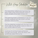 White resin Vastu Vardan and two running horses decorative showpiece for home and office, symbolizing confidence, control, and vitality. Measures 19 cm (L) x 17 cm (H) x 5.5 cm (W), ideal for North-West placement per Vastu principles to boost rapid growth and movement of blocked work