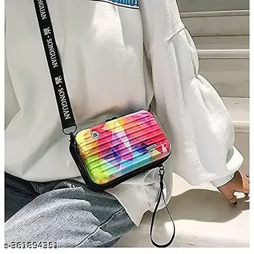 PU printed net side sling bag for girls, compact and spacious with multiple pockets