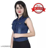 Dark denim sleeveless jacket, solid pattern, all-season versatility for men or women, India origin