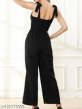 Lycra pink & black shoulder tie jumpsuit with off-the-shoulder design, high waist, and sleeveless style. Comfortable fit for home or outdoor use, made in India