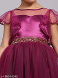 Purple net embroidered party dress for kids, full length, 10-11 years size
