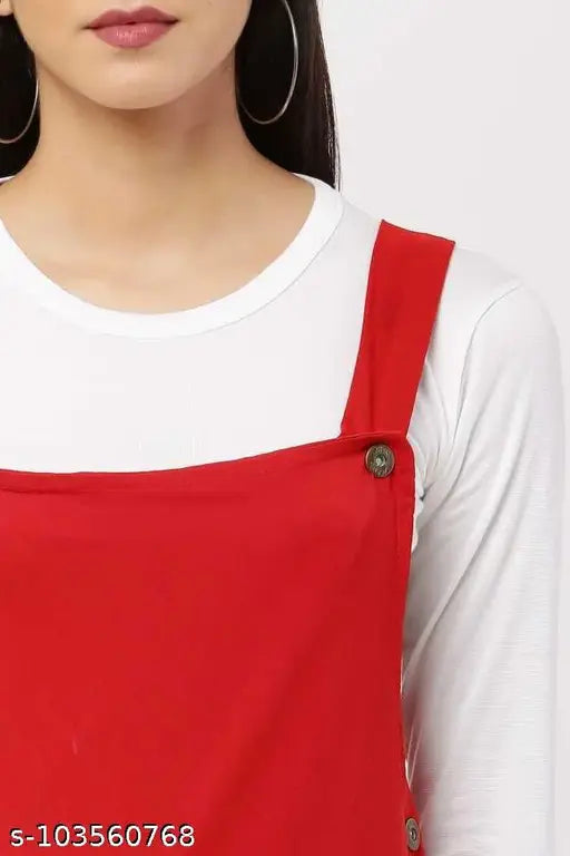 Cotton Lycra women's jumpsuit with dungaree skirt and striped top, comfortable for outings with family or friends