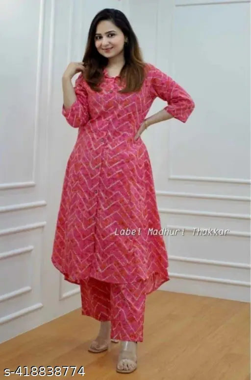 Rayon Alisha Pretty Women Kurta set with palazzo bottoms, three-quarter sleeves, printed net design. Single size to XL available