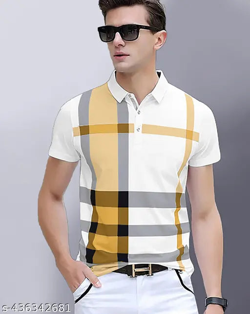 Blue cotton blend checked regular polo t-shirts (pack of 2) - AOOSH men's fashionable attire, India origin