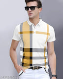 Blue cotton blend checked regular polo t-shirts (pack of 2) - AOOSH men's fashionable attire, India origin