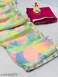 bandhej saree, Indian pure silk, crepe & turkey silk, color-blocked pattern, festive wear, free size, India origin