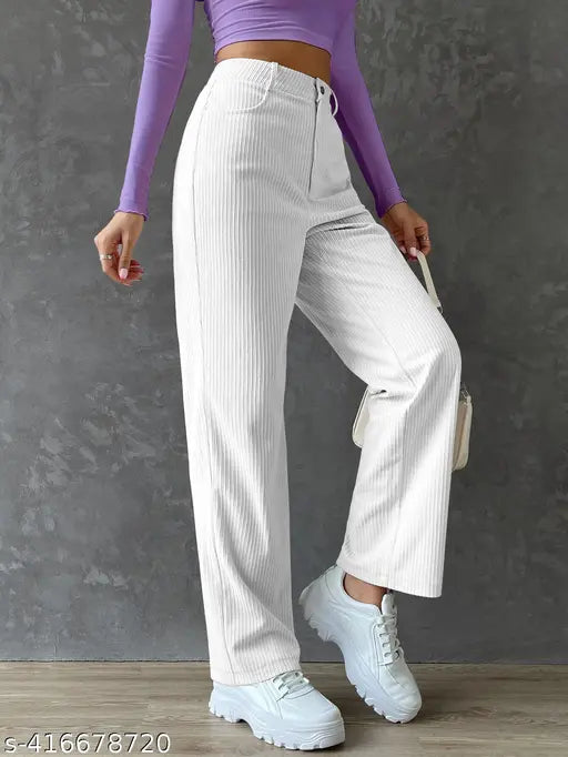 Stylish cotton lycra trouser for women, solid net pattern, casual occasion wear, India origin