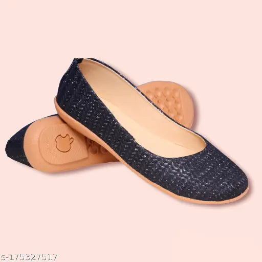 Black synthetic ballerinas with textured pattern, slip-on fastening for women. New sparkle bellies in various sizes from India
