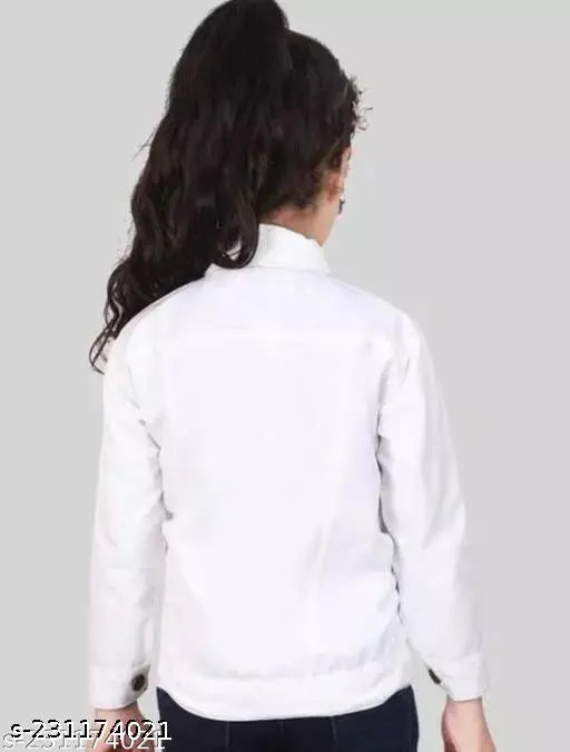 Kids white cotton jacket, solid pattern for girls & boys (14in - 17in), India-made
