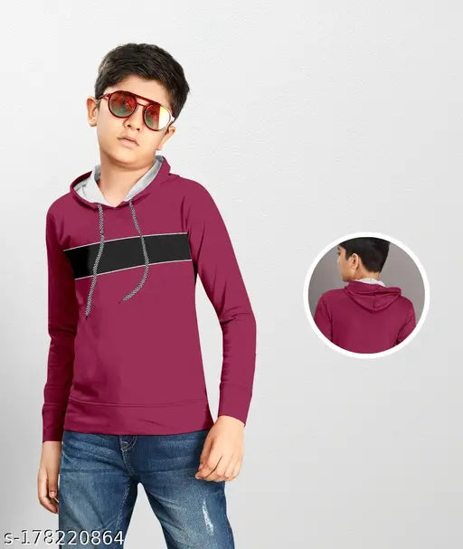 Maroon cotton kids hoodie, soft and comfortable for winter casual wear, trendy style fit for play, size 2-3 years