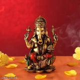 Resin Lord Ganesha sitting on lotus flower, vibrant, 4.5x7 inch, Indian artifact for home decor or puja room