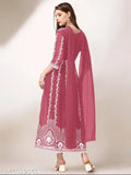 Embroidered Chikankari Georgette kurti, cross-dyed with 3/4 sleeves and frock pattern, women's fashion from India