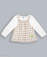 Light brown checkered dungaree with full-sleeve cotton t-shirt: durable, breathable, and comfortable kid's playwear from India