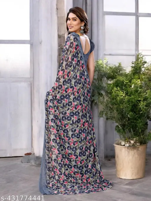 Georgette daily wear sarees combo pack with printed blouses (Pack of 2), free size from India