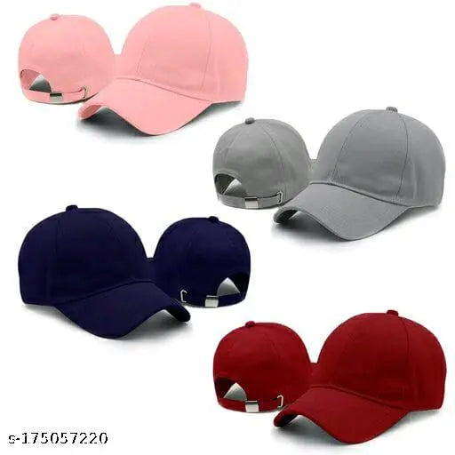 Trendy cotton baseball caps combo pack (4 pieces), one-size fits both kids and adults, solid pattern, Made in India