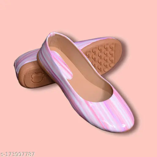 Synthetic rainbow striped ballerinas, closed back and durable, Indian sizes 3-8