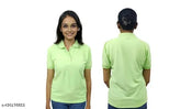 Green polycotton Ferozi limited style collar t-shirts for women & girls, vibrant & classy monsoon casual wear (S: Bust 34in/Length 24in, M: Bust 36in/Length 24in, L: Bust 38in/Length 25in). India origin