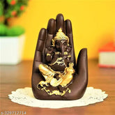 Poly resin Ganesh figurine, 10x10x15cm hand palm idol for Feng Shui or Vastu decor, Indian religious showpiece