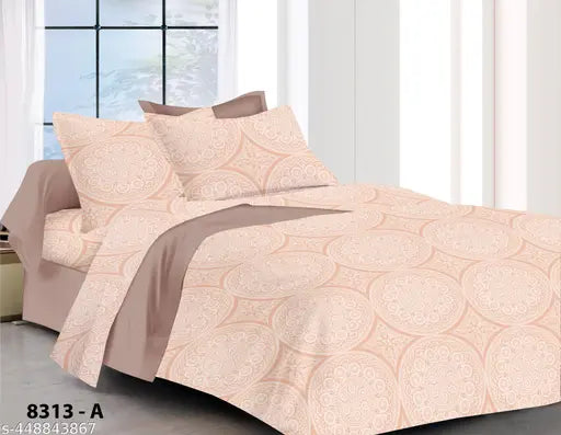 Lightweight cotton medallion floral reversible bedsheet coverlet, ideal for all seasons & summer, glazed cotton, thread count 120, soft & comfortable, 2 pillow covers included