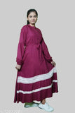 Burgundy Rayon lace work kurti, long sleeves, single sized XXS-XXXL, Indian handcrafted fashion