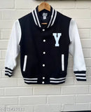 Fleece colorblocked women's varsity jacket, premium cotton quality, long sleeves and ribbed cuffs, India origin