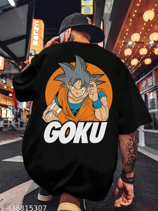 Men's cotton blend three-quarter sleeve Goku Black printed T-shirt, oversized fit in various sizes (S-XXL), India origin