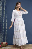 Rayon embroidery print gown, three-quarter sleeves, women's fashion from India