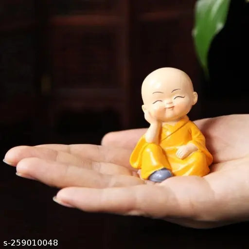 Handcrafted polyresin Buddha monk set (4 pieces) for automobile showpiece, intricate detailing from Indian artists