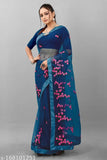 Embroidered net saree in Banarasi silk, Indian handcrafted women's traditional attire