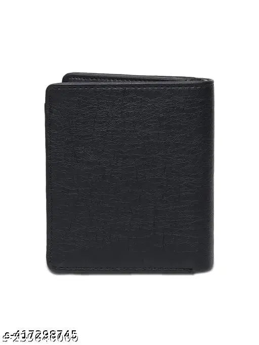 Black faux leather Gittak men's wallet, well-crafted with durable cloth lining, features 7 card slots, 2 secret pockets, and a spacious compartment. Made in India