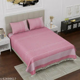 Handloom cotton Queen size pink rose striped double bedsheet with 2 pillow covers, breathable and cool for summer, luxurious and durable