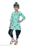 Rama green designer checked Patiala suit for girls, cotton silk anarkali style - Indian ethnic wear, sizes 3-4 years
