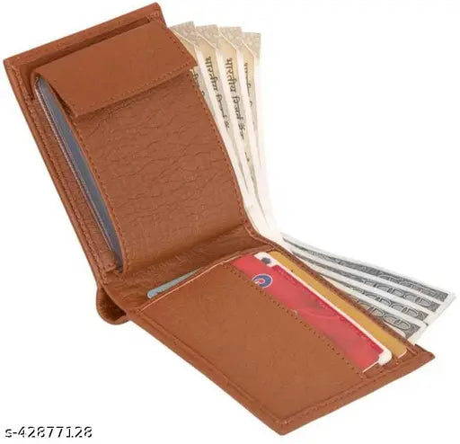 Tan synthetic men's wallet, Heneda Boys album style with 2 compartments. Free size, made in India