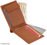 Tan synthetic men's wallet, Heneda Boys album style with 2 compartments. Free size, made in India