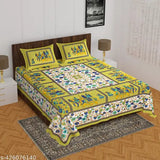 Multi-color floral cotton Jaipuri printed double bedsheet set with 2 pillow covers, ideal for adult use in mild winter. Soft, skin-friendly 100% cotton." (96 characters)
