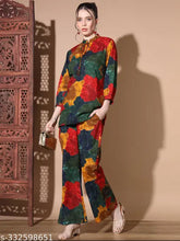 Camouflage print cotton multicolor co-ord set for women, three-quarter sleeves, Indian origin