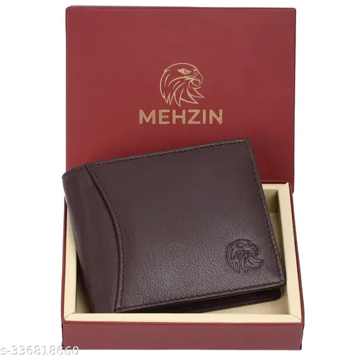 Brown genuine leather RFID wallet with 9 card slots, ideal for men's formal use