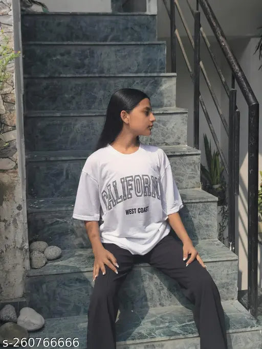 Large cotton California oversize t-shirt with printed design, stylish loose fit for women" (107 characters)