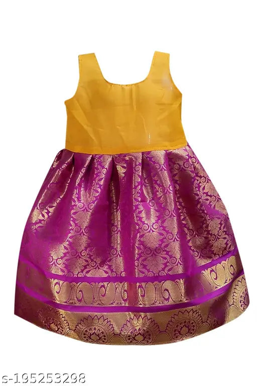 Girls traditional cotton silk lehenga choli set, embellished with woven design, sleeveless, sizes 6-8 years