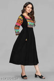 Black printed rayon Anarkali Kurta with three-quarter sleeves, designed for women by RIYA Fashions, India