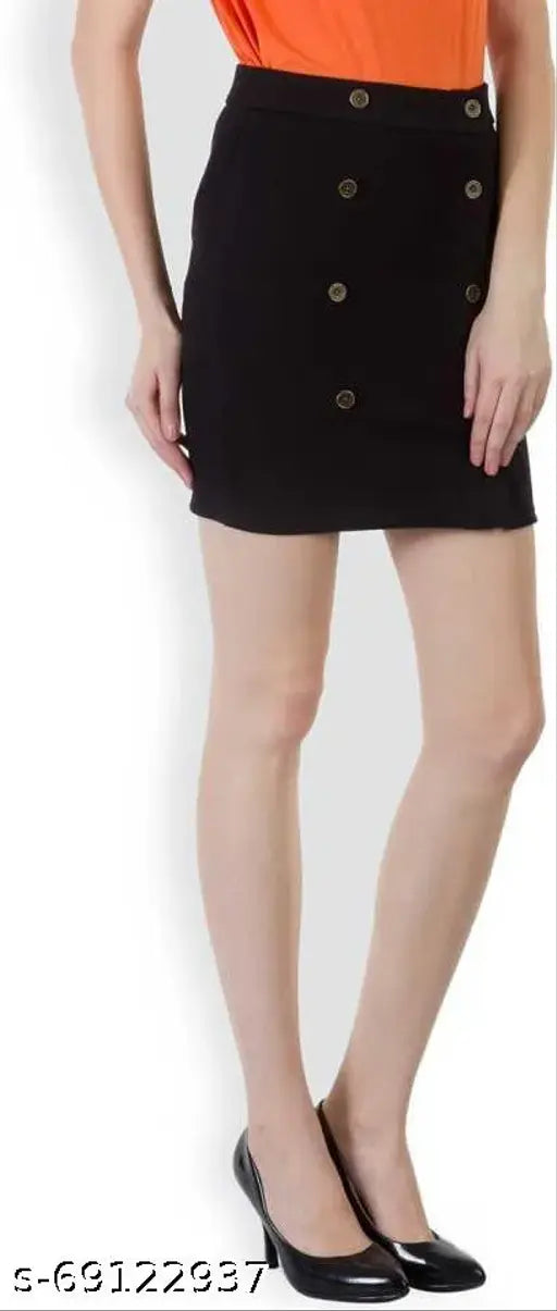 Women's black cotton skirt, solid pattern, waist size 26-36 inches, hip size 32-42 inches, India origin