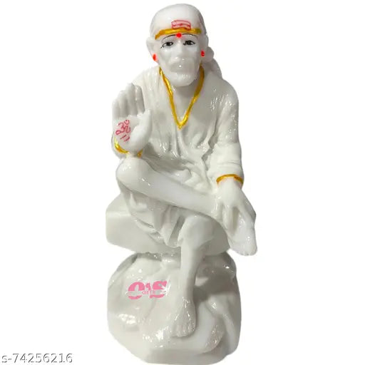 White marble Sai Baba Murti Idol Statue (6 inch) for Pooja, attractive hand-painted God idol by OM SAI GIFTS
