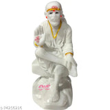 White marble Sai Baba Murti Idol Statue (6 inch) for Pooja, attractive hand-painted God idol by OM SAI GIFTS
