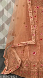 Embroidered net lehenga set with blouse and dupatta, Indian bridal wear for women, semi-stitched (waist size: 43in, length: 43in, dupatta length: 2.5in)